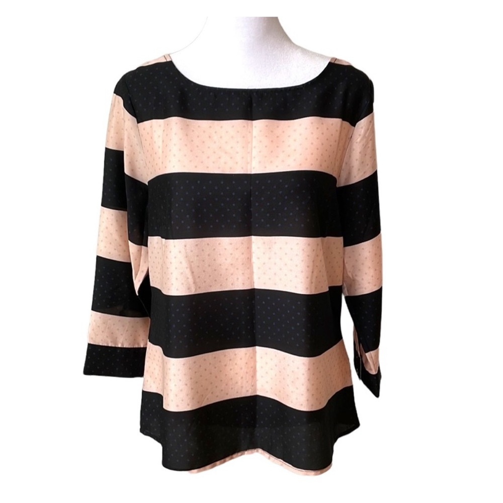 The Limited Black Blush Pink Striped Button Back 3/4 Sleeve Blouse Size Medium